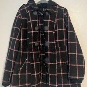 Torrid Size 3 Wool Plaid Peacoat With Knit Hood